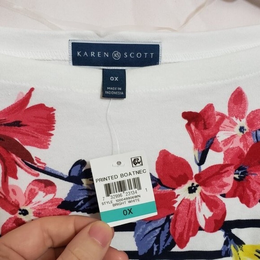 Karen Scott Floral Printed Boatneck Bright White (AI) - Picture 3 of 7